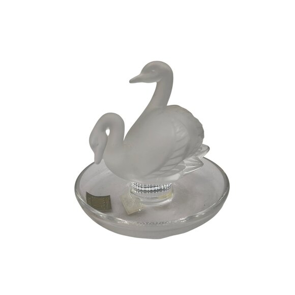 Lalique France Frosted Glass Swan Figurine On Clear Glass Base - Picture 3 of 6